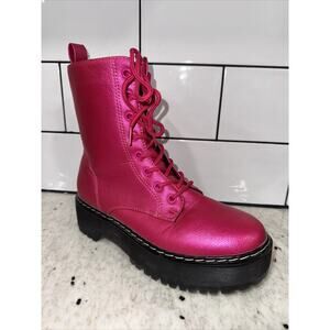 Unionbay Kiwi Platform Boots Combat Hot Pink Lace & Zip Up Size 7 M Union Bay